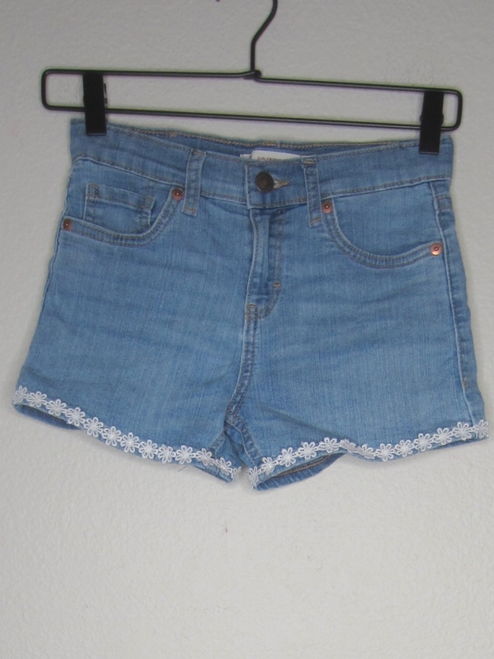 Levi's Girlfriend Short Girls Blue Denim Shorts Floral Trim - Size 10